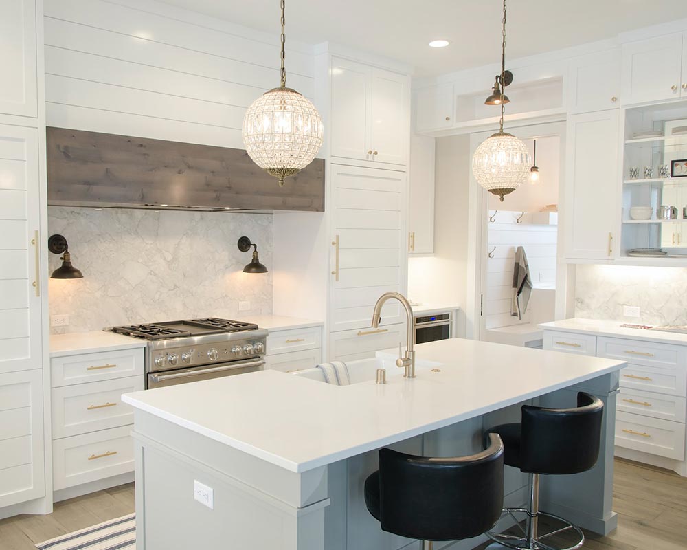 custom kitchen renovation with marble kitchen island
