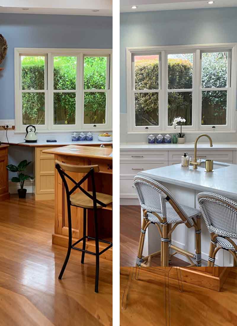A kitchen makeover before and after